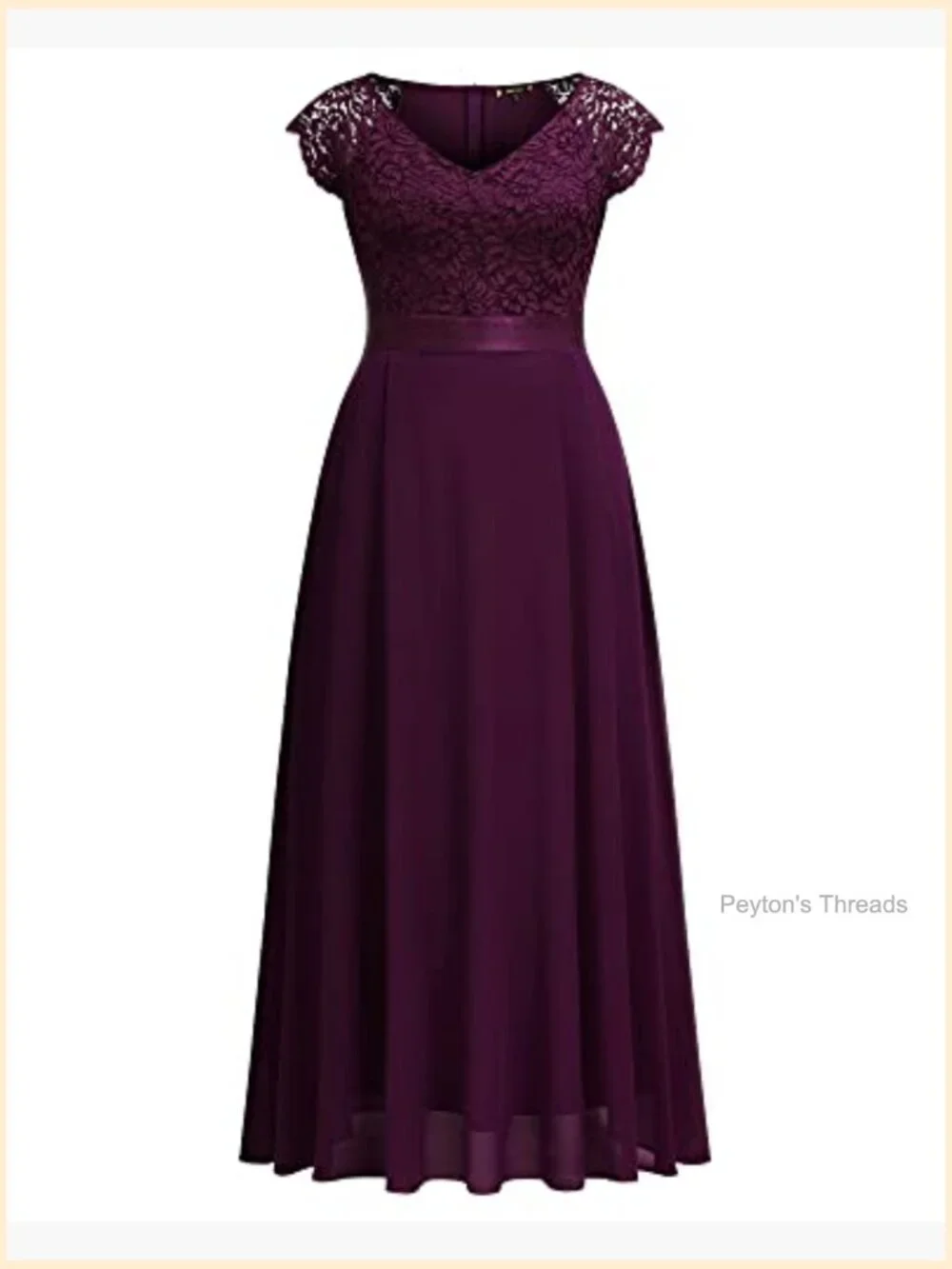 Plus Size V-Neck Lace Cap Sleeve Ruffle Maxi Dress Formal Evening